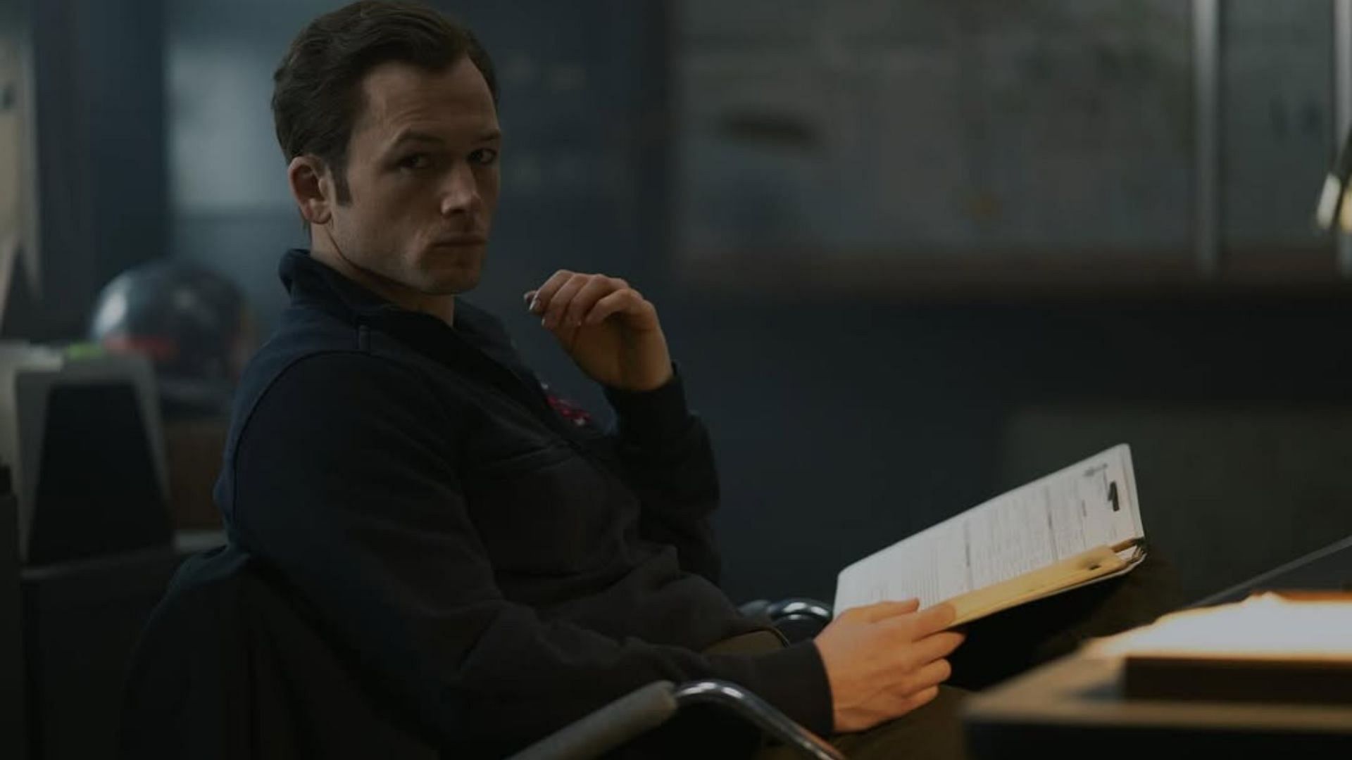 A still of Taron Egerton's character Dave Gudsen from Smoke season 1 (Image via Instagram/@jurneesmollett)